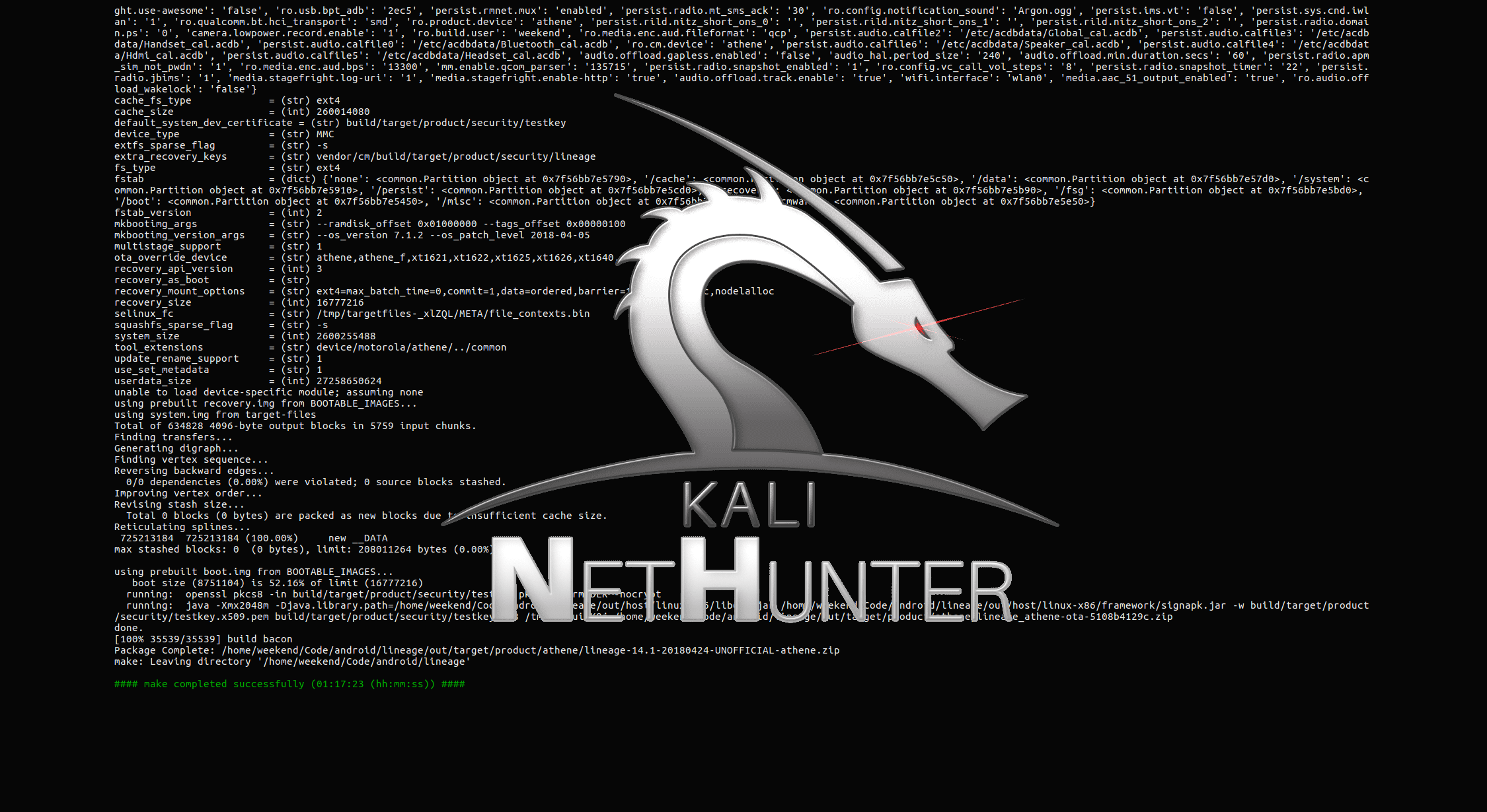 end of kernel build with kali nethunter logo