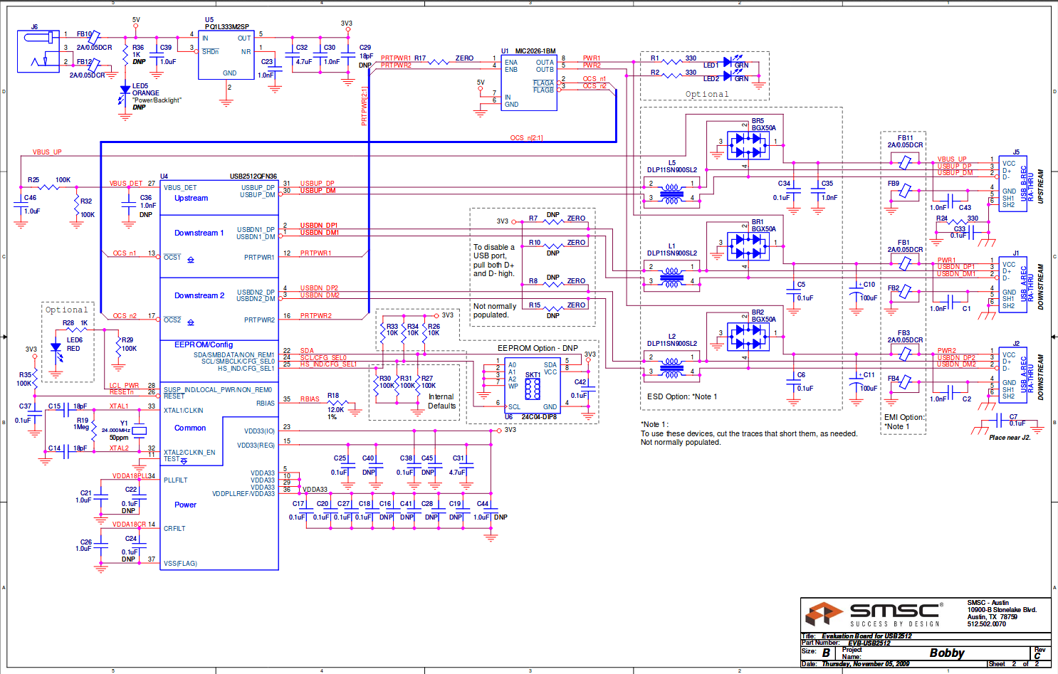 Schematic of evaluation board for USB2512